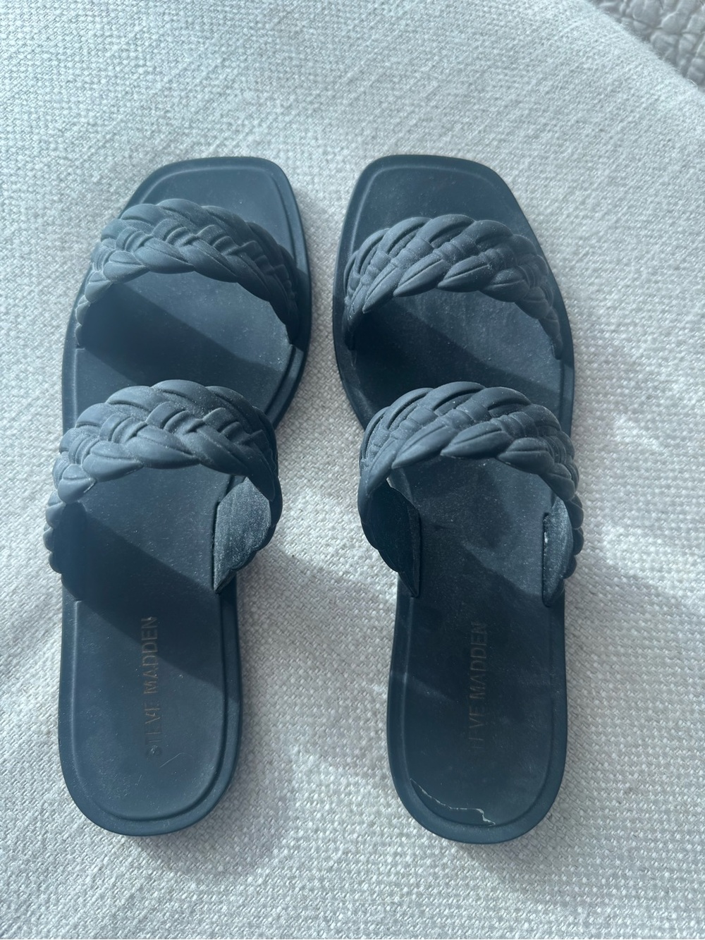 Steve Madden Black Braided Double-Band Slide Sandals